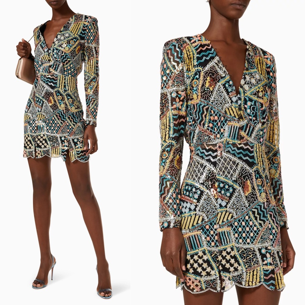 Elliatt Multi-Color Beaded V-Neck Mini Dress